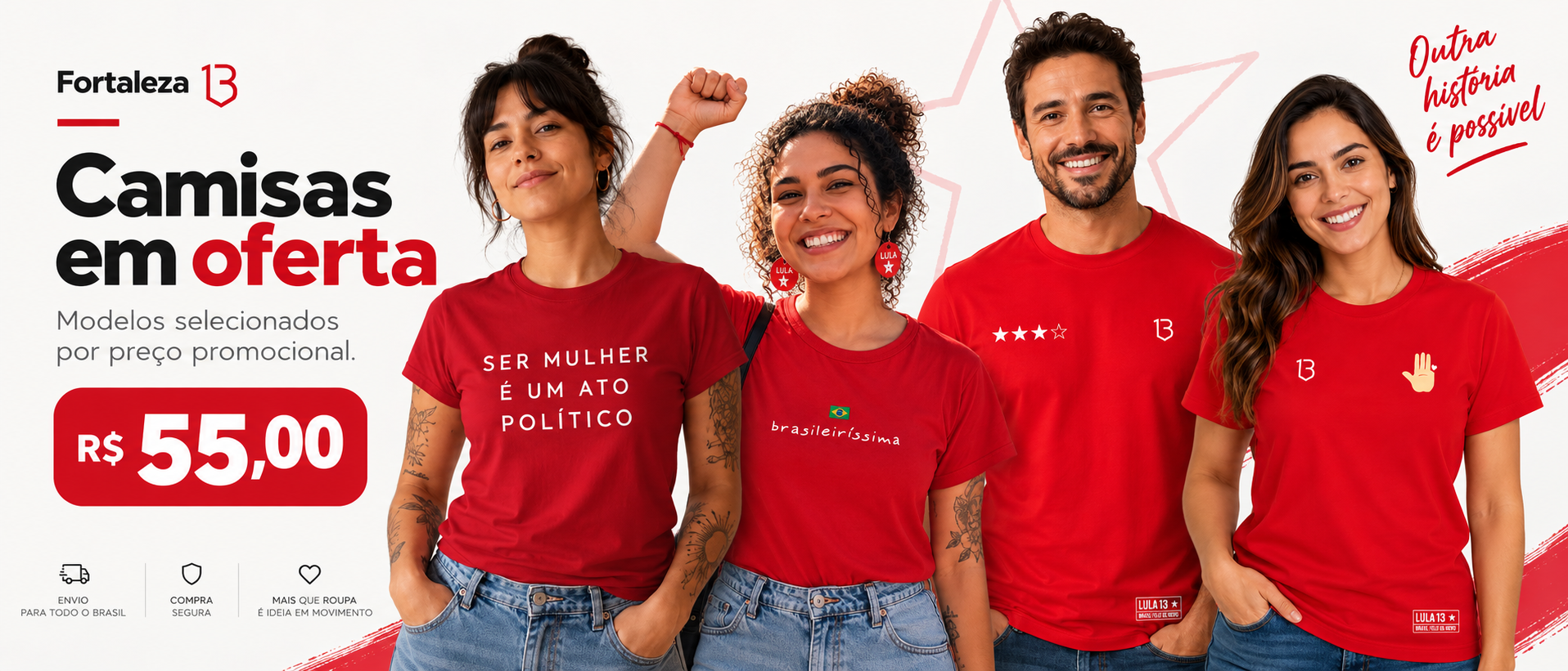 Camisas em oferta por R$ 55,00 na Fortaleza 13